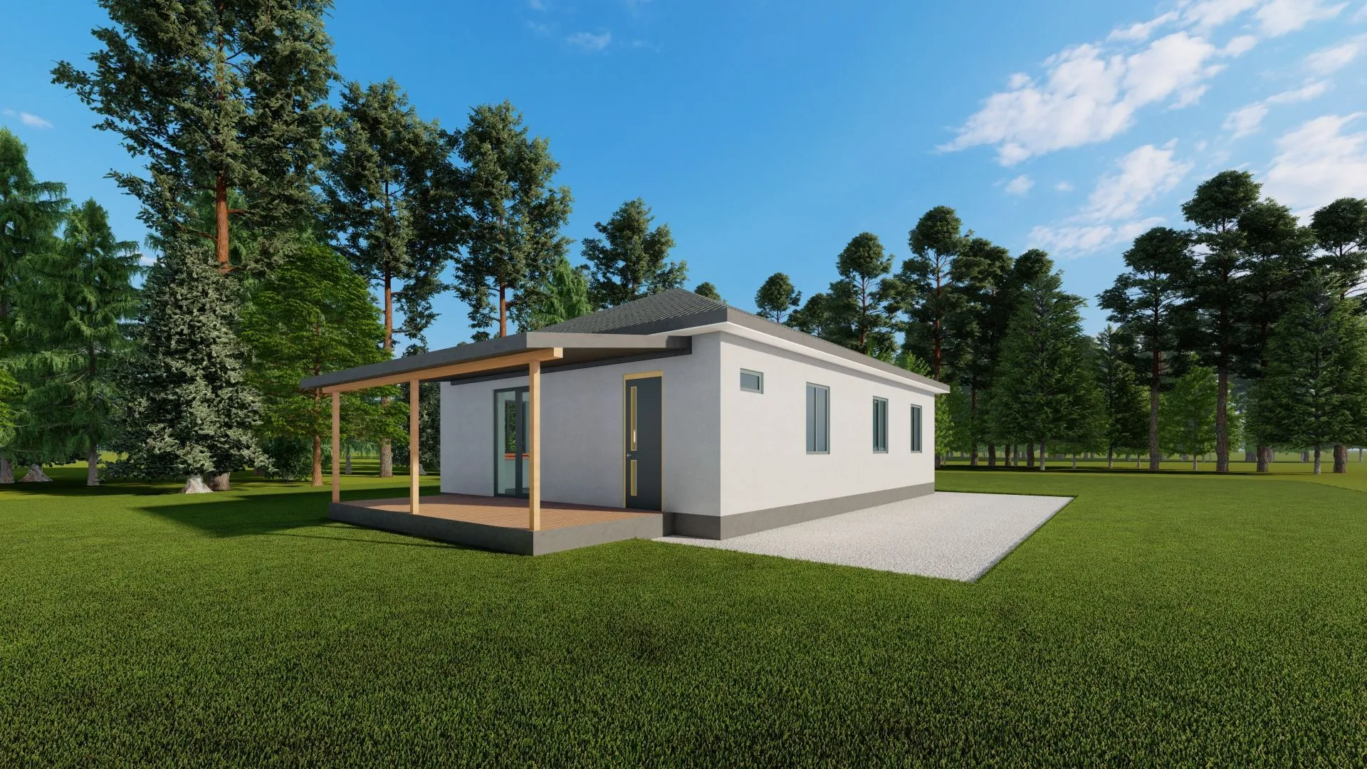 Дом из арболита с террасой одноэтажный