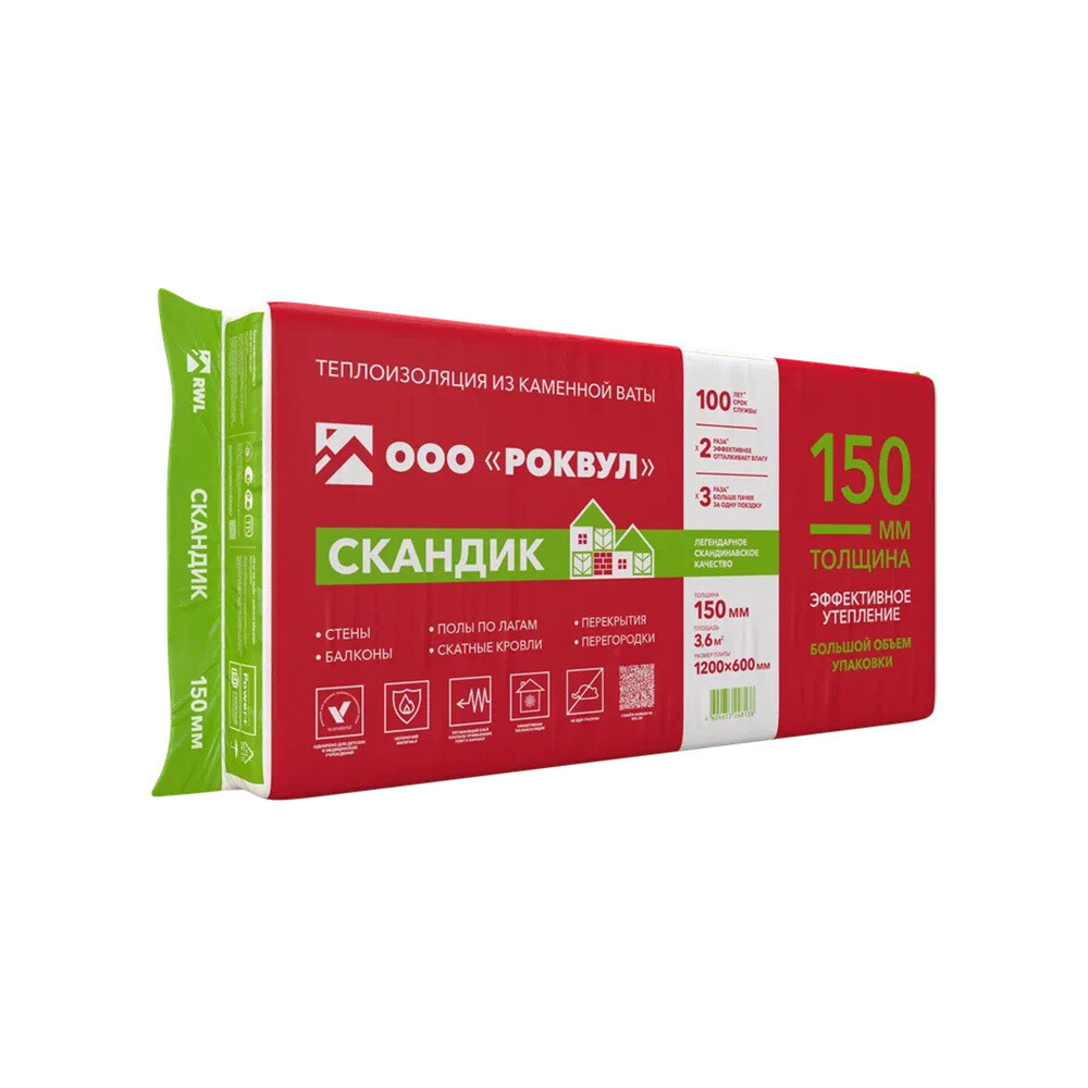 Утеплитель Роквул Лайт Баттс Скандик 150х600х1200 мм 3,6 кв.м