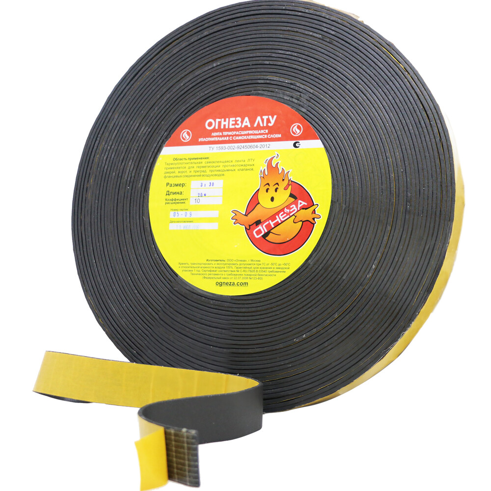 Лента уплотнительная Огнеза ЛТУ негорючая каучуковая 3х30 мм 20 м