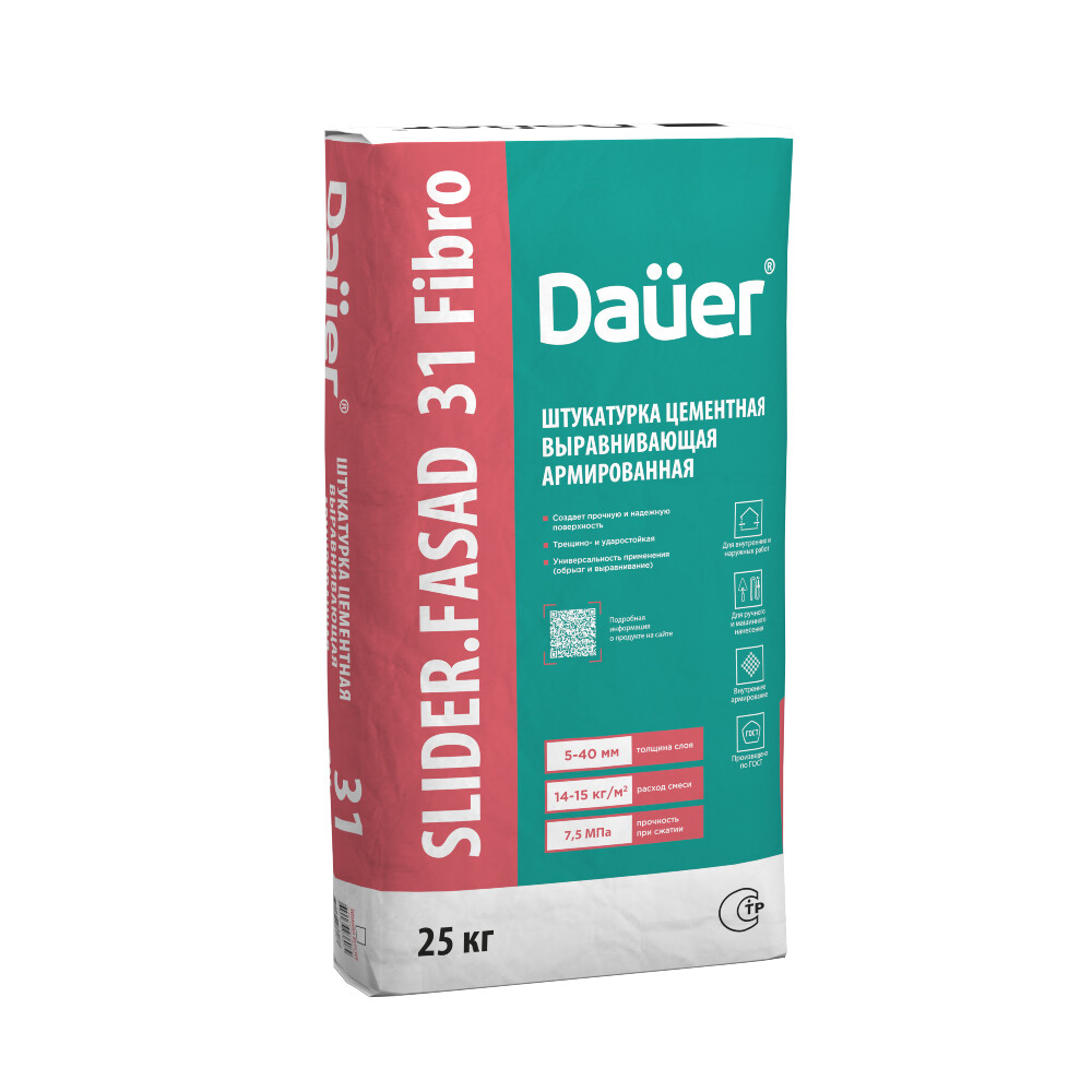 Штукатурка цементная Dauer Slider Fasad 31 Fibro армированная 25 кг