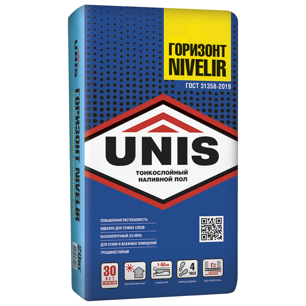 Ровнитель (наливной пол) финишный Unis Горизонт Nivelir самовыравнивающийся высокопрочный 20 кг