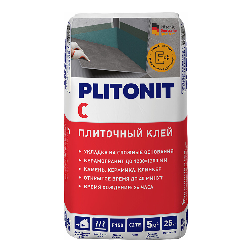 Клей для плитки/ керамогранита/ камня Plitonit С для облицовки сложных поверхностей серый класс C2 TE 25 кг