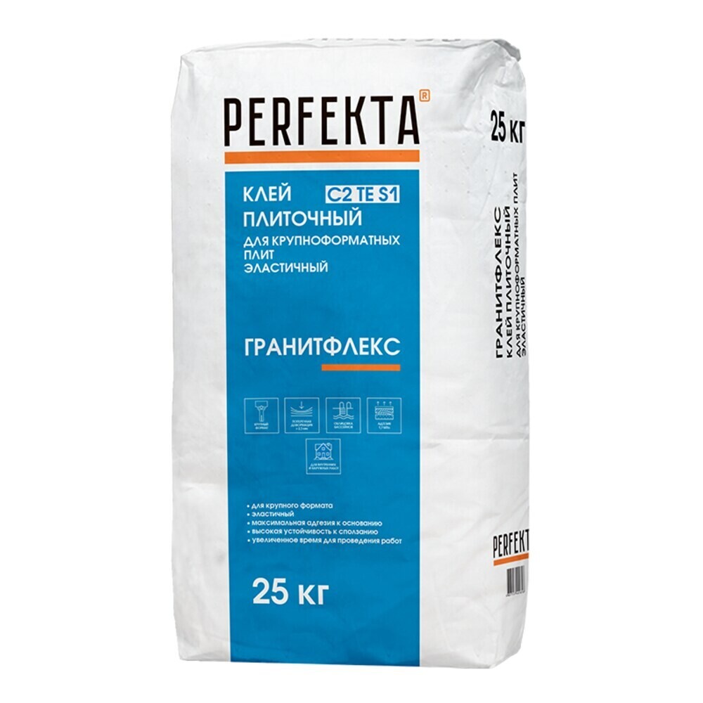 Клей для плитки/ керамогранита/ мозаики/ камня Perfekta Гранитфлекс эластичный серый класс C2 TE S1 25 кг