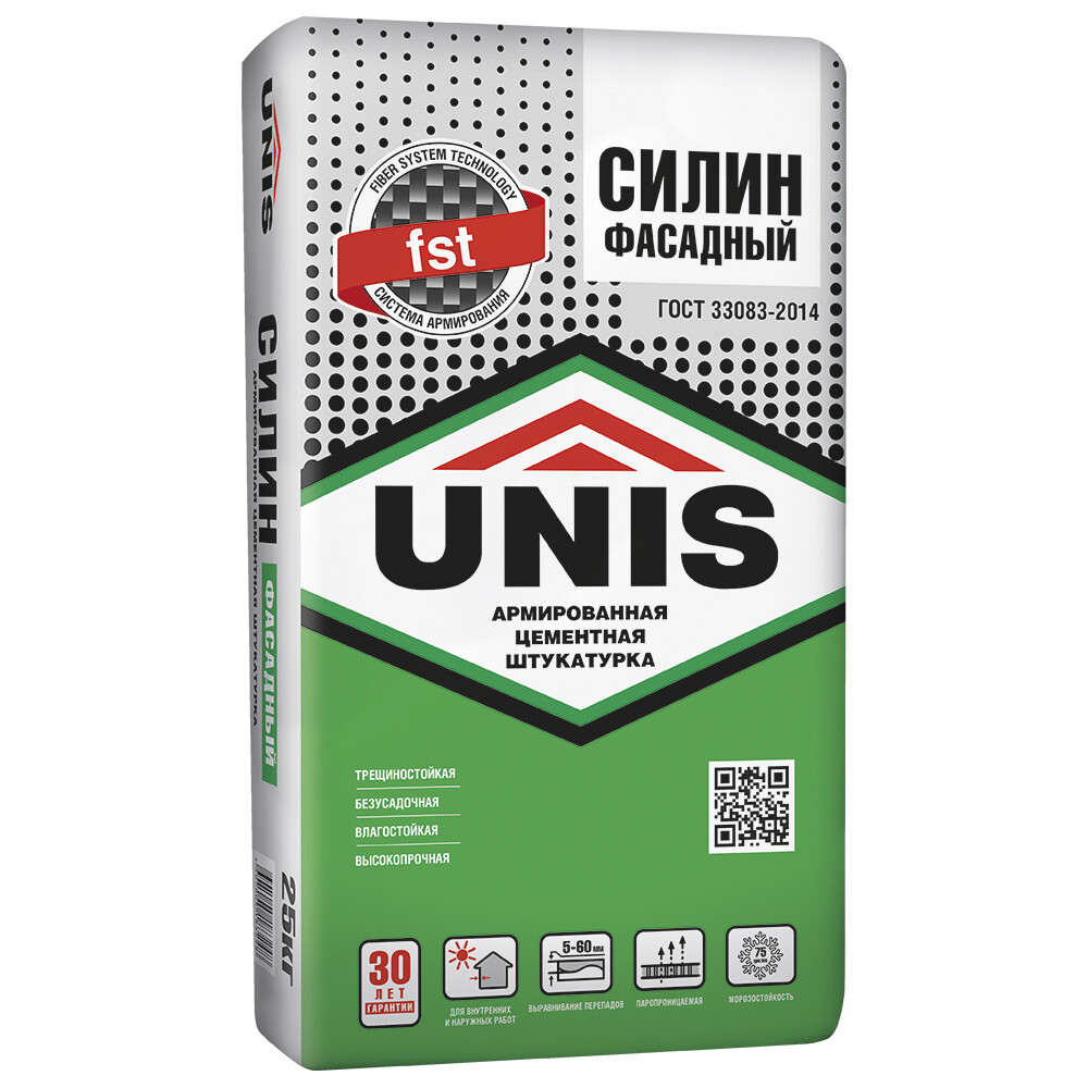 Штукатурка цементная Unis Силин Фасадный фасадная армированная 25 кг