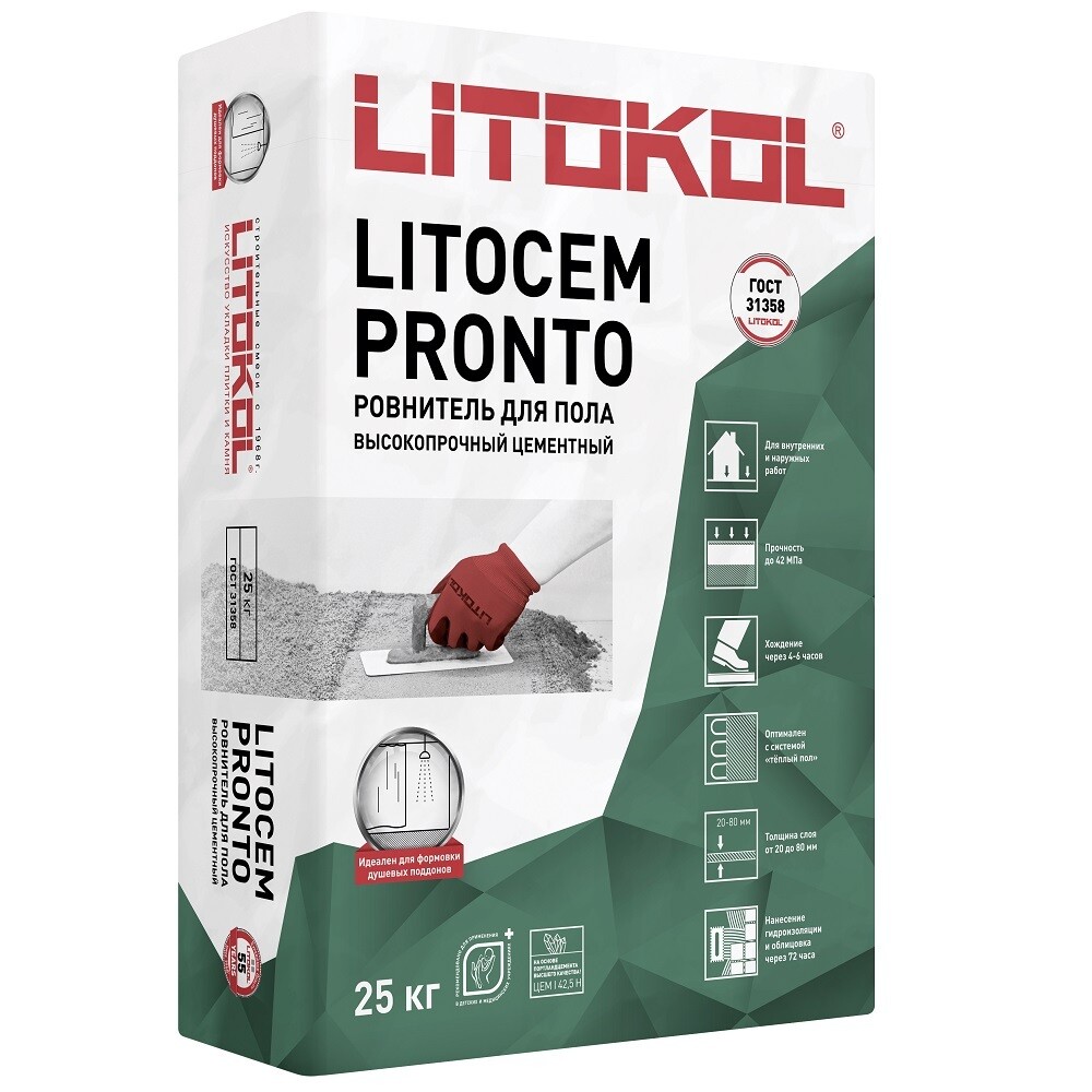 Ровнитель (стяжка пола) первичный Litokol Litocem Pronto быстротвердеющий 25 кг
