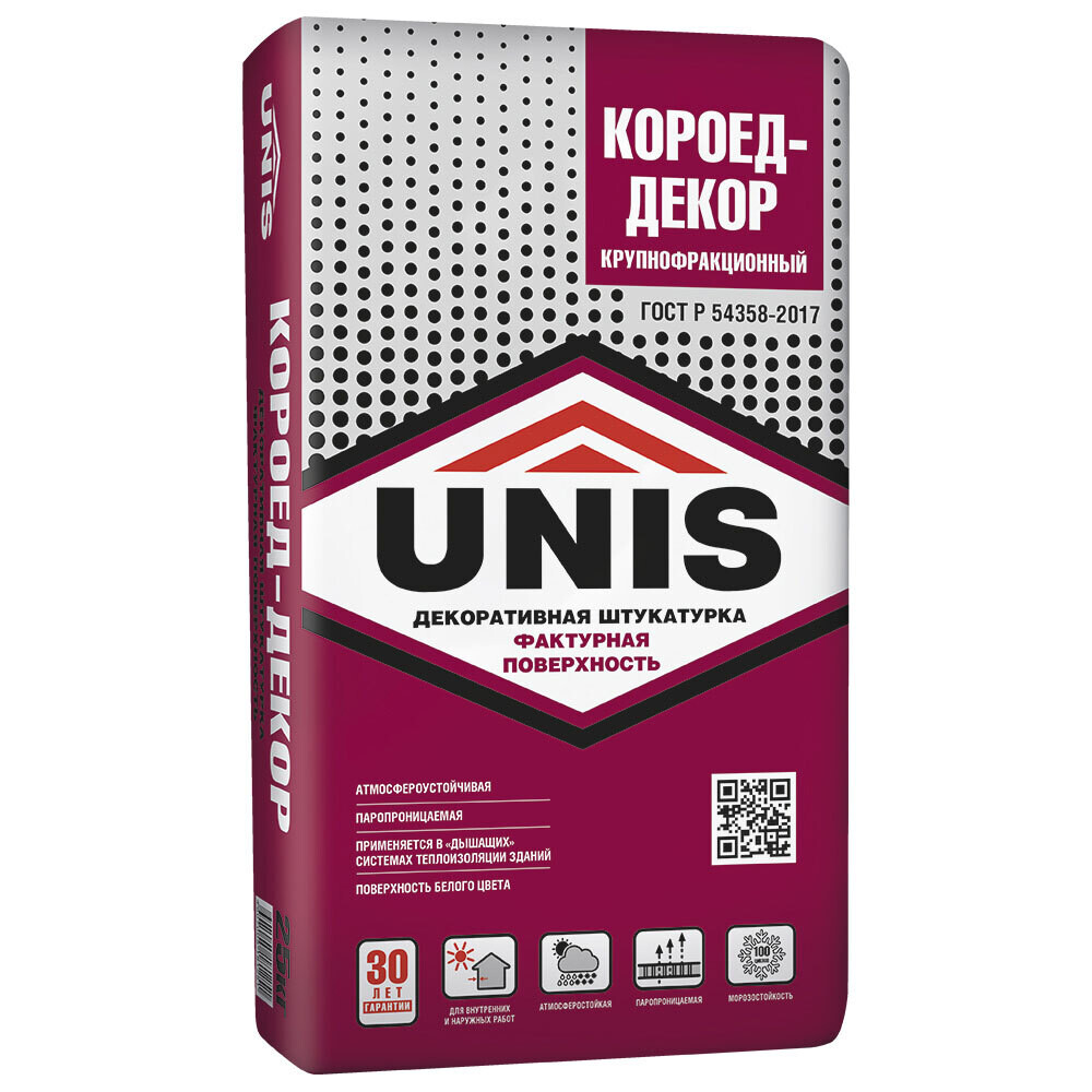 Штукатурка декоративная Unis Короед-Декор 3 мм белая 25 кг