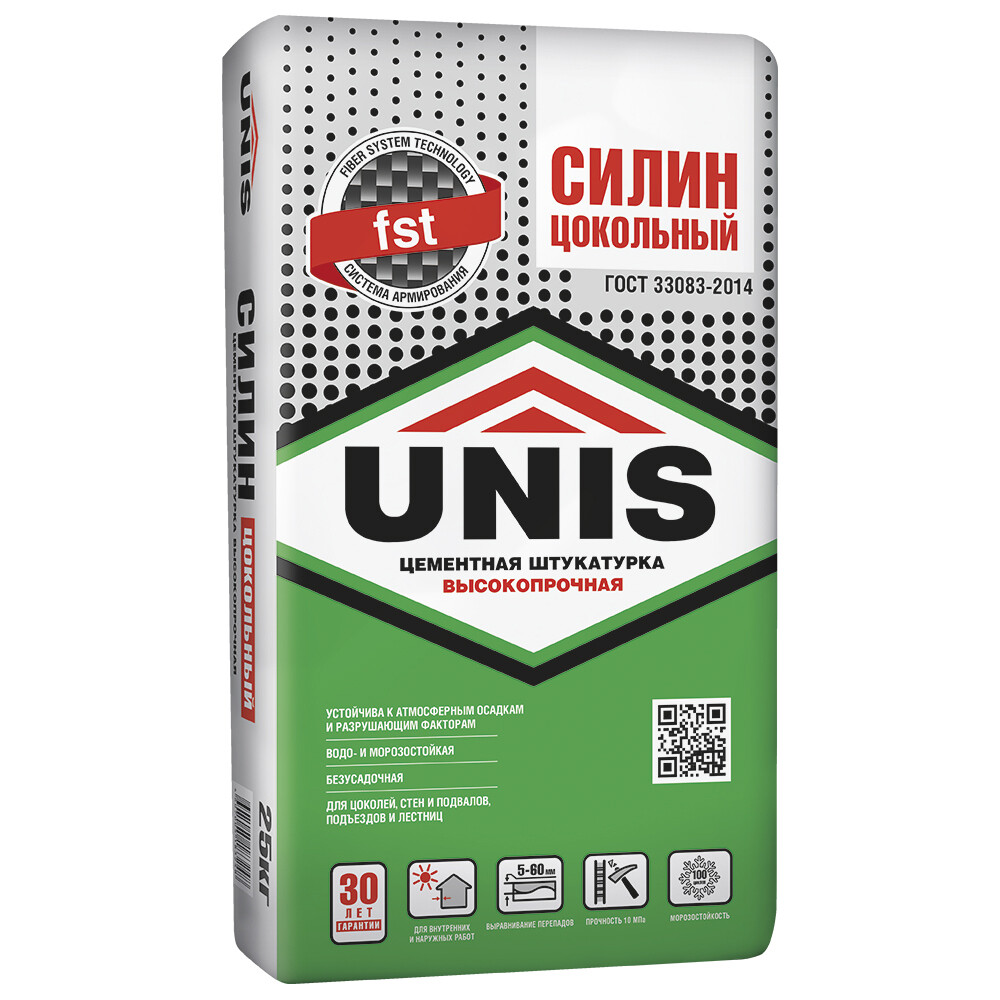 Штукатурка цементная Unis Силин Цокольный цокольная армированная 25 кг