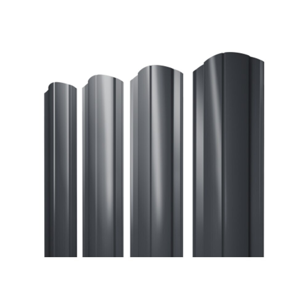 Евроштакетник двухсторонний круглый 0,45 мм 128х1800 мм графитовый серый RAL 7024 фигурный срез
