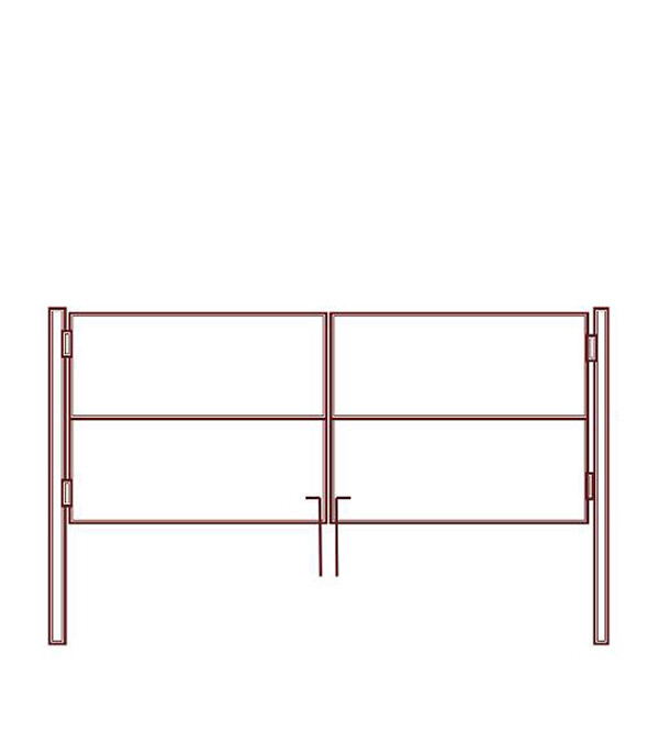 Ворота распашные каркас со столбами 3х1,5 м красно-коричневые