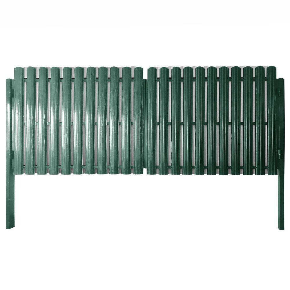 Ворота распашные с двухсторонним штакетником в два ряда 3х1,5 м зеленые RAL 6005