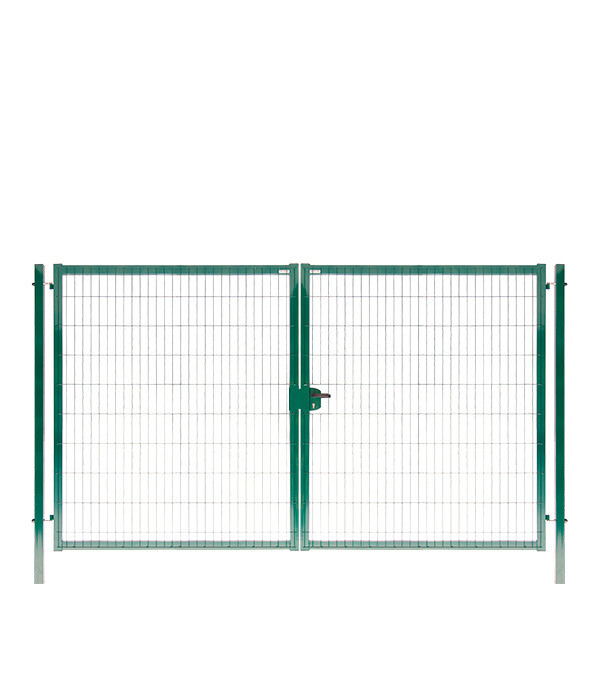 Ворота распашные с панелью 2D Medium и столбами 3,5х2,03 м зеленые RAL 6005