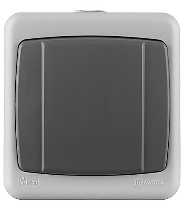 Выключатель Makel одноклавишный накладной серый (36064001)