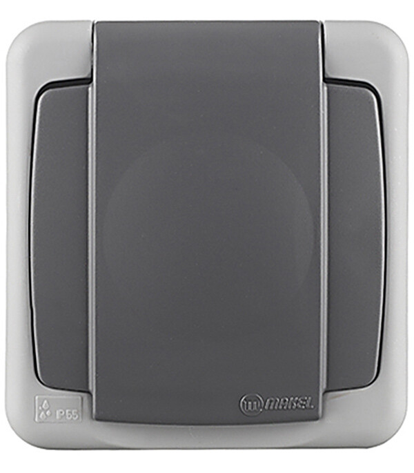 Розетка Makel накладная серая с крышкой (36064099)