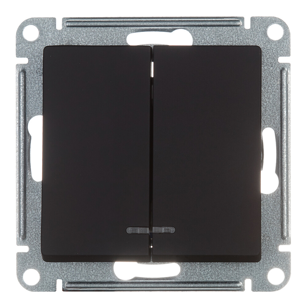 Выключатель Systeme Electric AtlasDesign двухклавишный встраиваемый карбон с подсветкой (ATN001053)