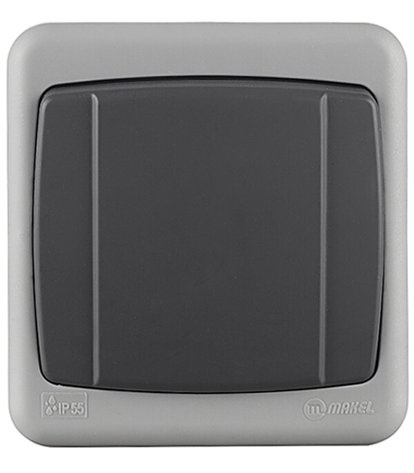 Выключатель Makel одноклавишный накладной серый с быстрозажимными контактами (36064101)