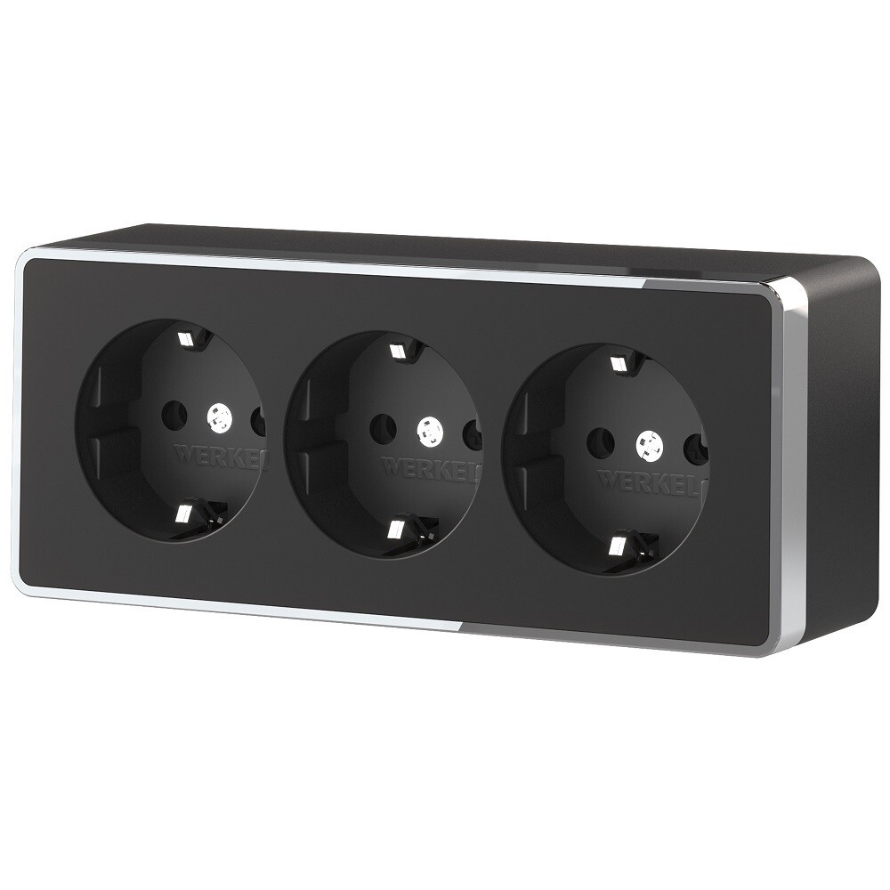 Розетка Werkel Gallant накладная черная/хром со шторками (a052592)