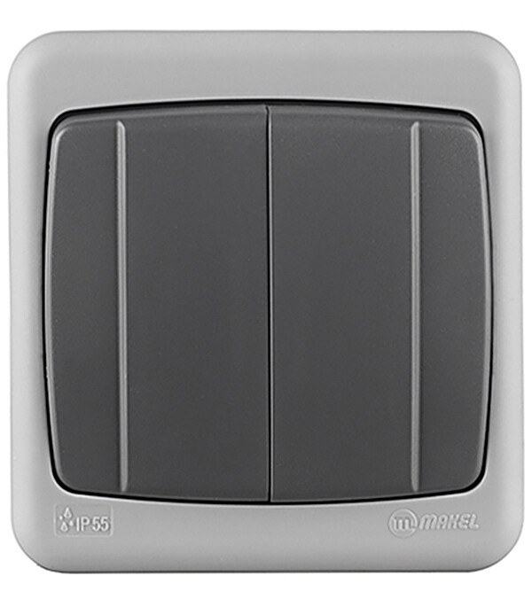Выключатель Makel двухклавишный накладной серый (36064003)
