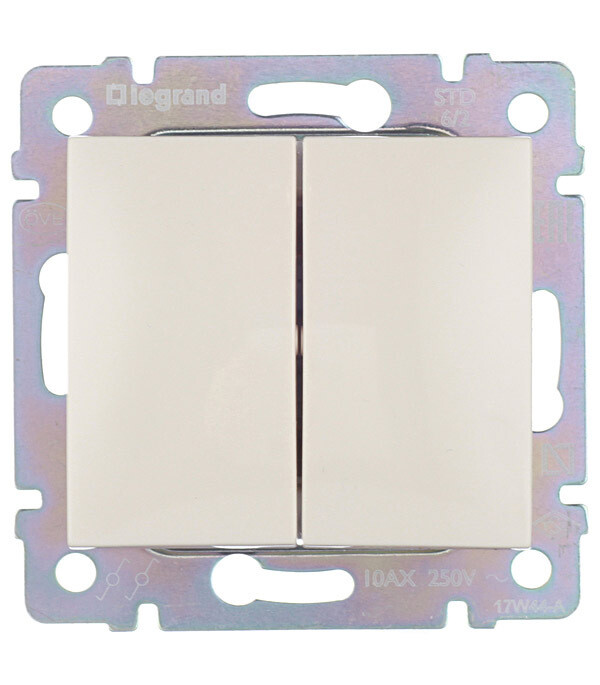 Переключатель Legrand Valena двухклавишный встраиваемый слоновая кость (695604)