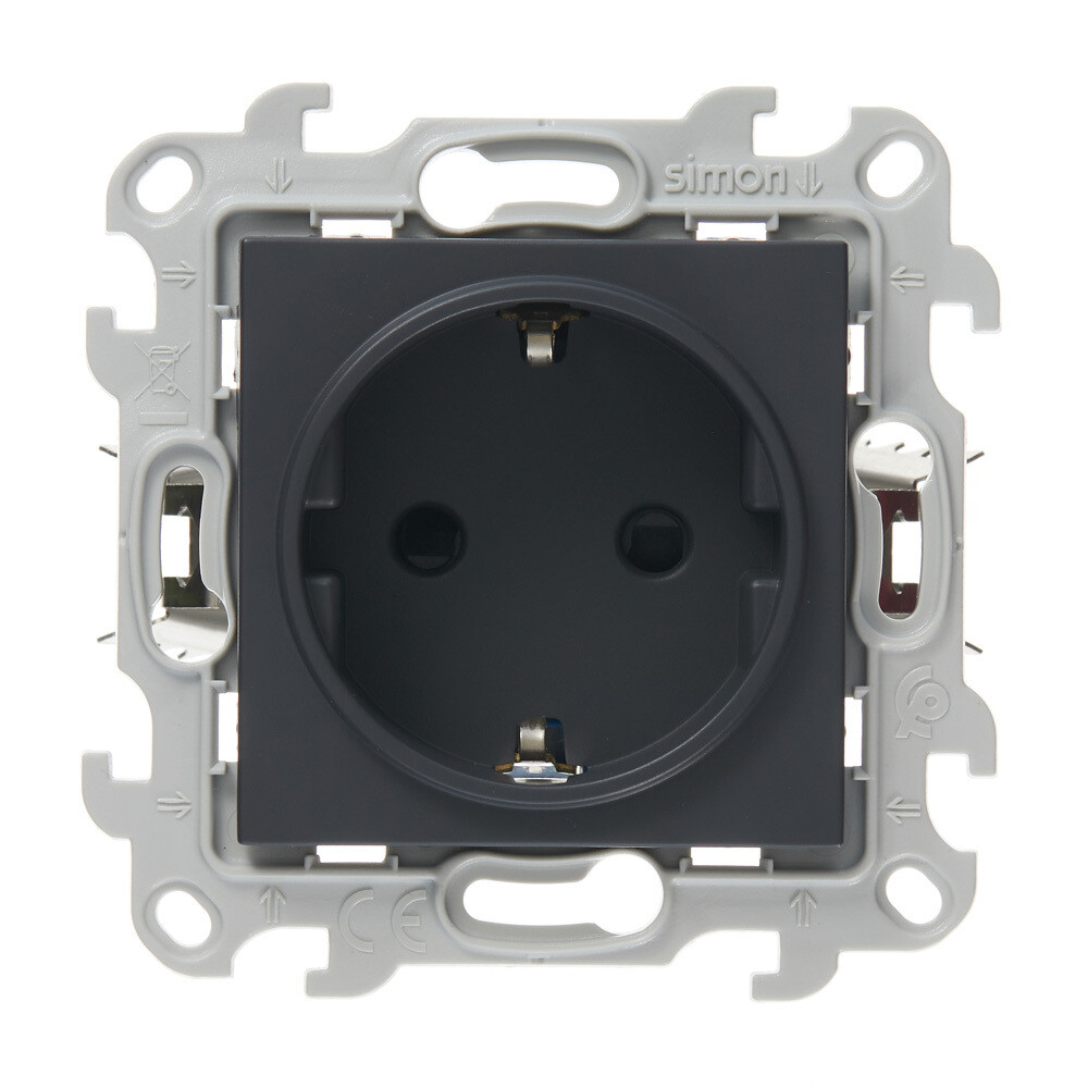 Розетка Simon 24 Harmonie встраиваемая графит со шторками (2420432-038)