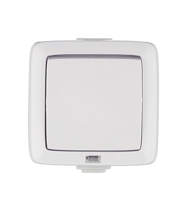 Выключатель Hegel Alfa одноклавишный накладной белый с подсветкой (ВА10-212)