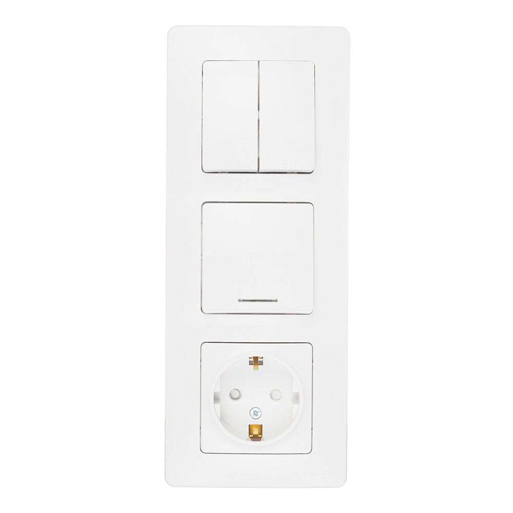 Блок выключатель и розетка Systeme Electric Blanca трехклавишный встраиваемый белый с подсветкой (BLNBS101211)