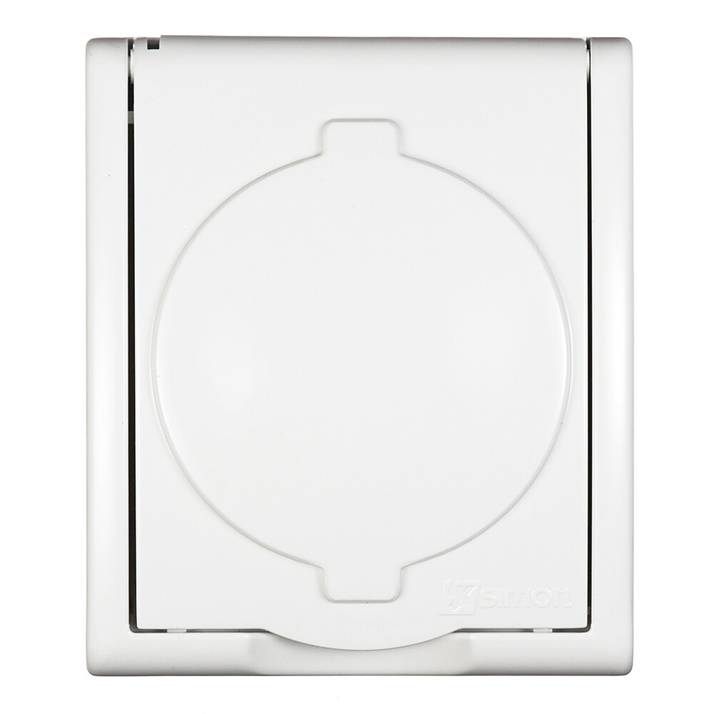 Розетка Simon 15 Aqua накладная белая со шторками с крышкой (1594432-030)