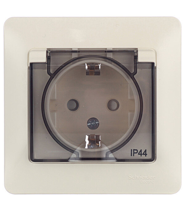 Розетка Systeme Electric Glossa встраиваемая бежевая со шторками с крышкой (GSL000248)