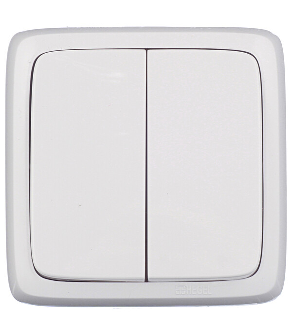 Выключатель Hegel Alfa двухклавишный накладной белый (ВА10-153)