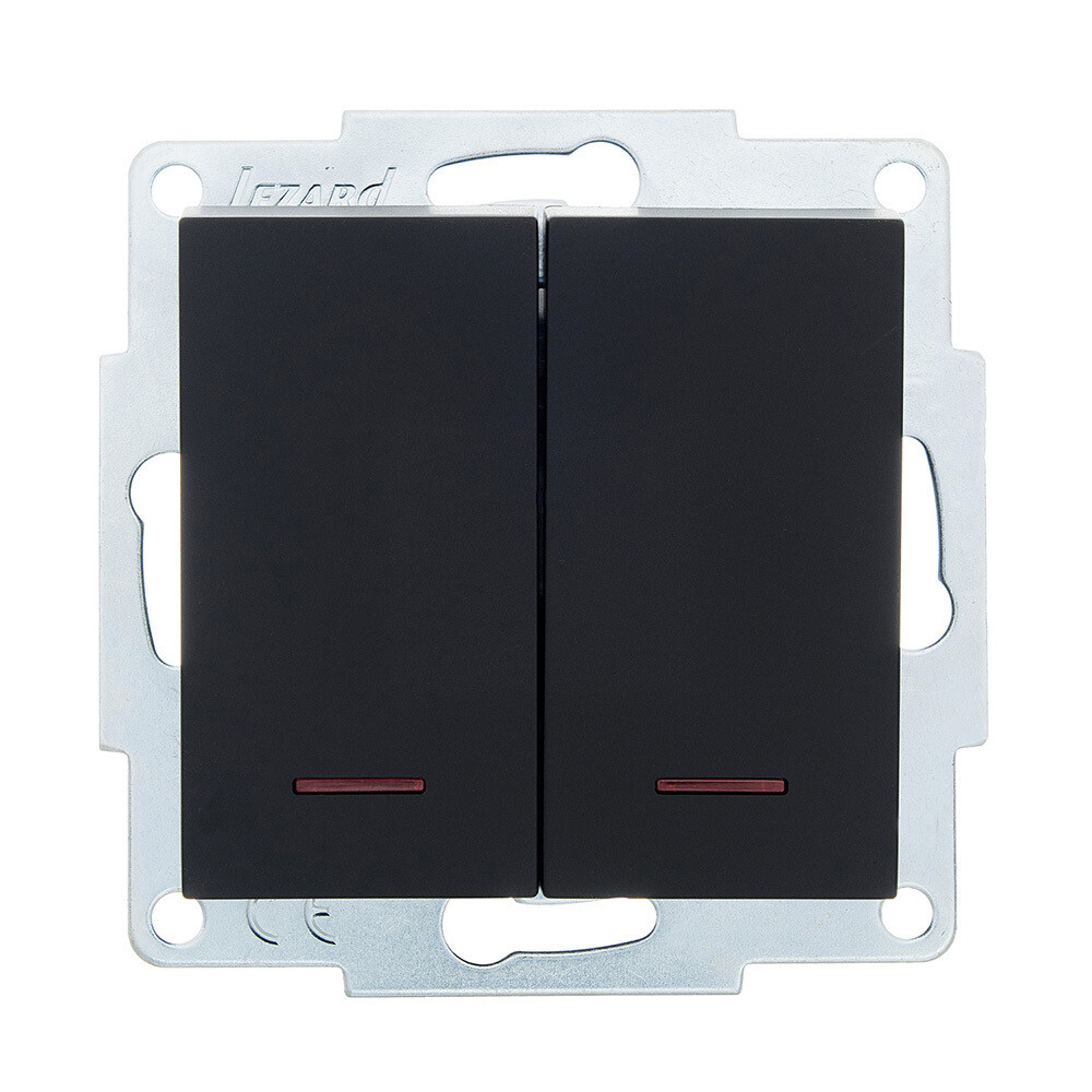 Выключатель Lezard Vesna двухклавишный встраиваемый черный бархат с подсветкой (742-4288-112)