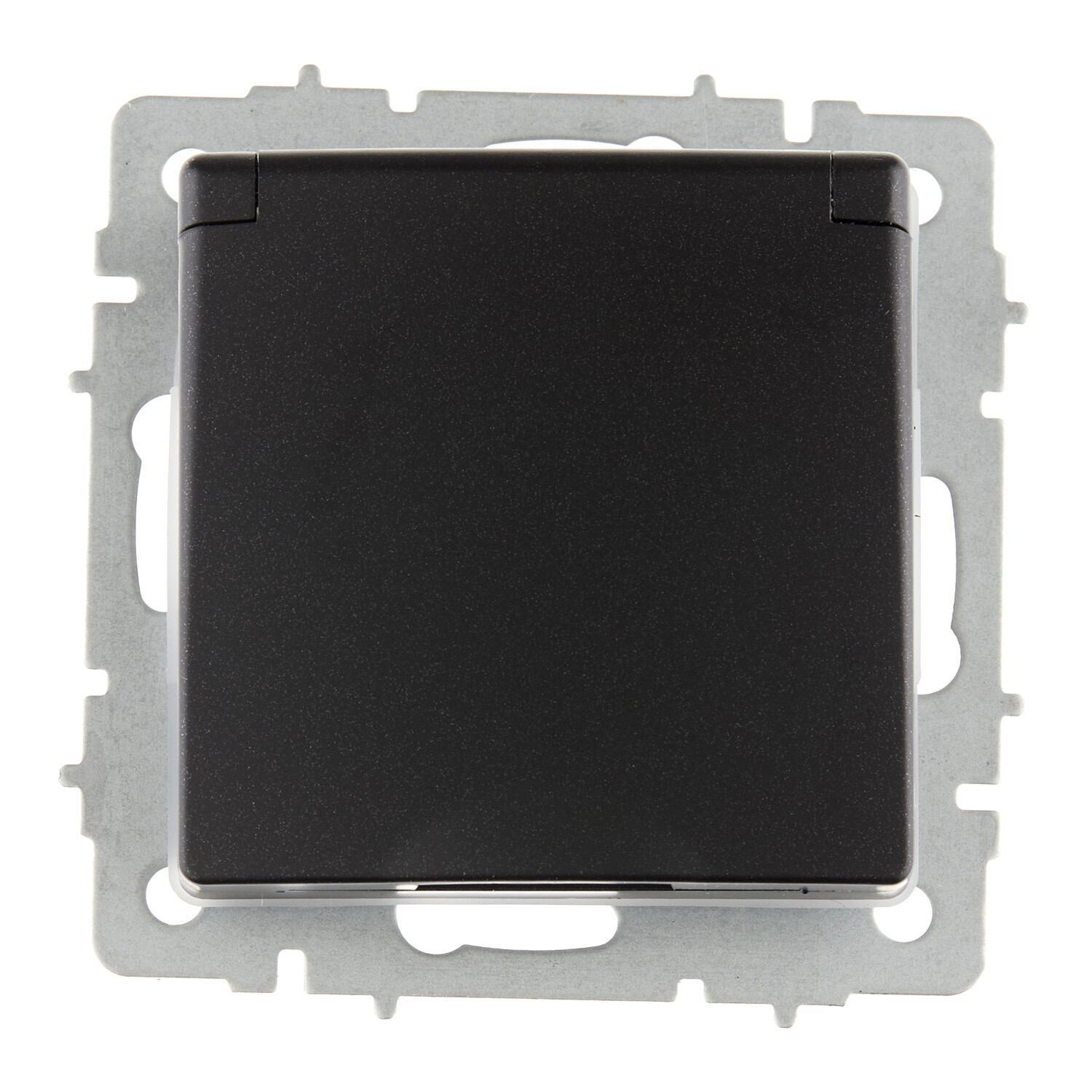 Розетка IEK Brite РСбш10-3-44-БрЧ встраиваемая черная со шторками с крышкой (BR-R16-16-44-K02)