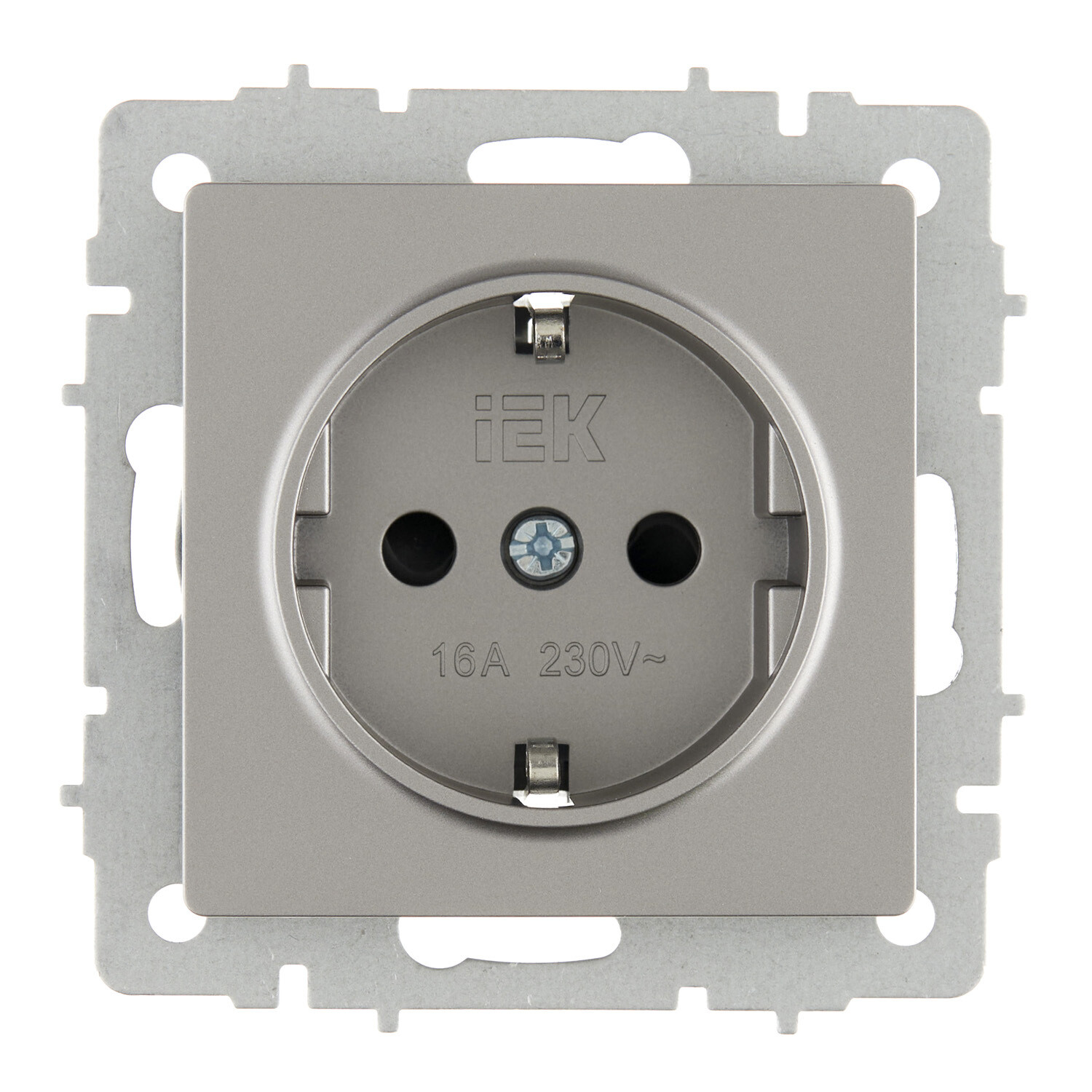 Розетка IEK Brite РС14-1-0-БрС встраиваемая сталь со шторками (BR-R14-16-K46)