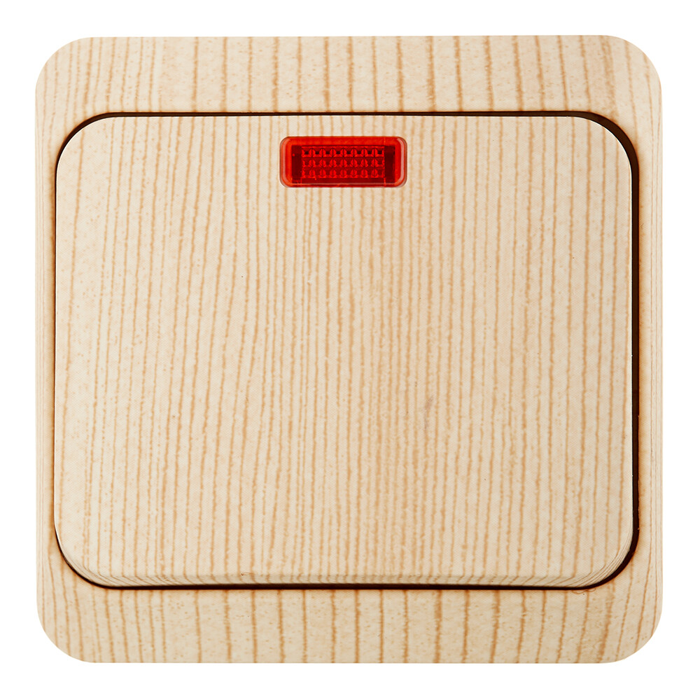 Выключатель Systeme Electric Этюд одноклавишный накладной сосна с подсветкой (BA10-005D)