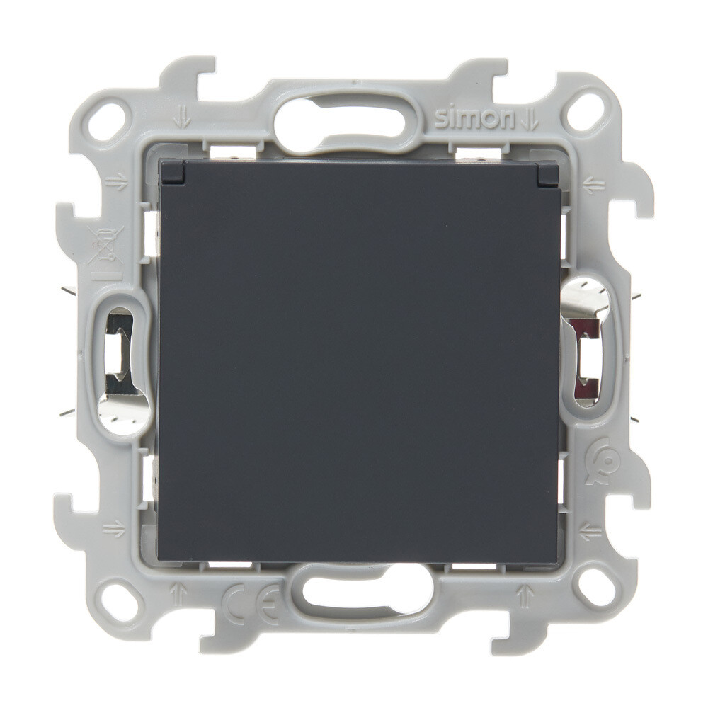 Розетка Simon 24 Harmonie встраиваемая графит со шторками с крышкой (2420448-038)