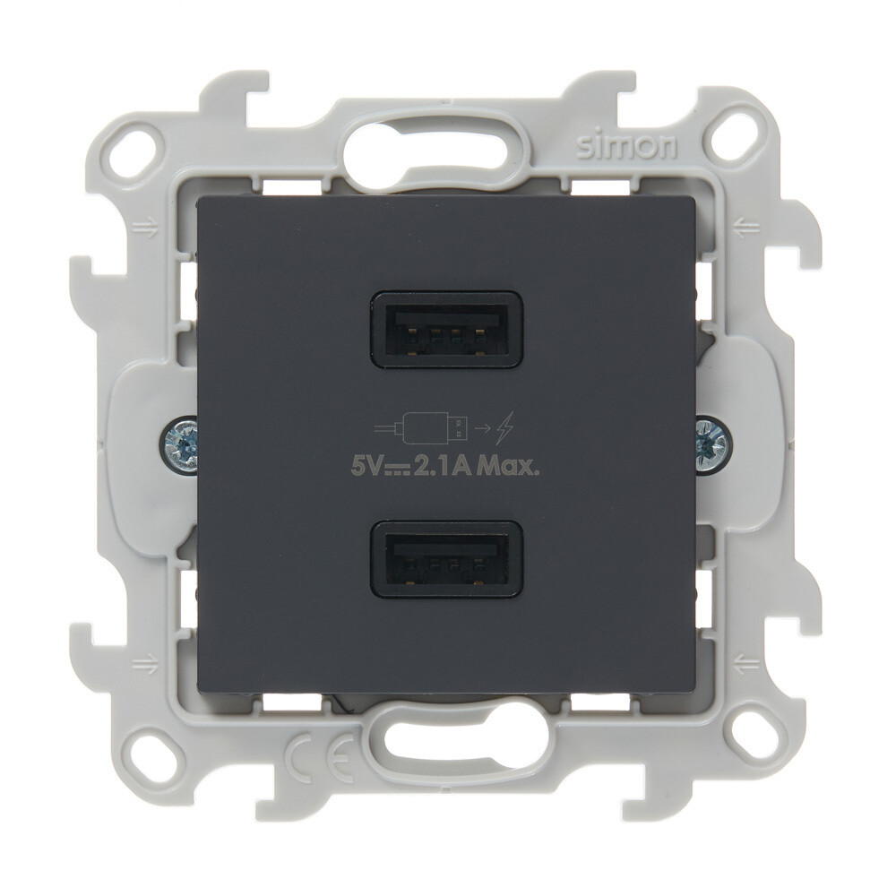 Розетка USB Simon 24 Harmonie встраиваемая графит 2хUSB-А (2411096-038)