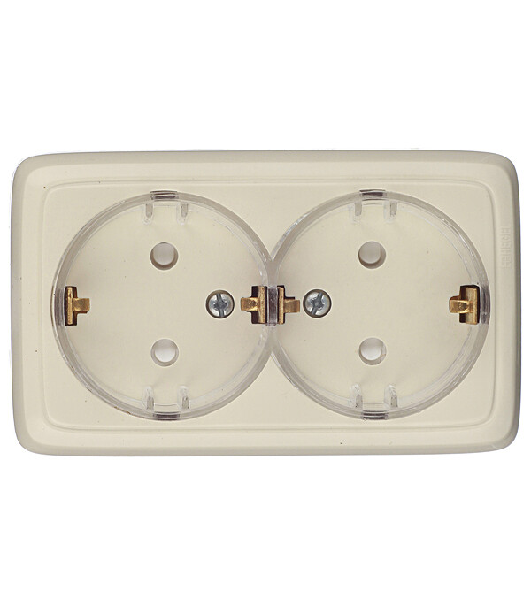 Розетка Hegel Alfa накладная слоновая кость тонкая со шторками (РА16-184-01)