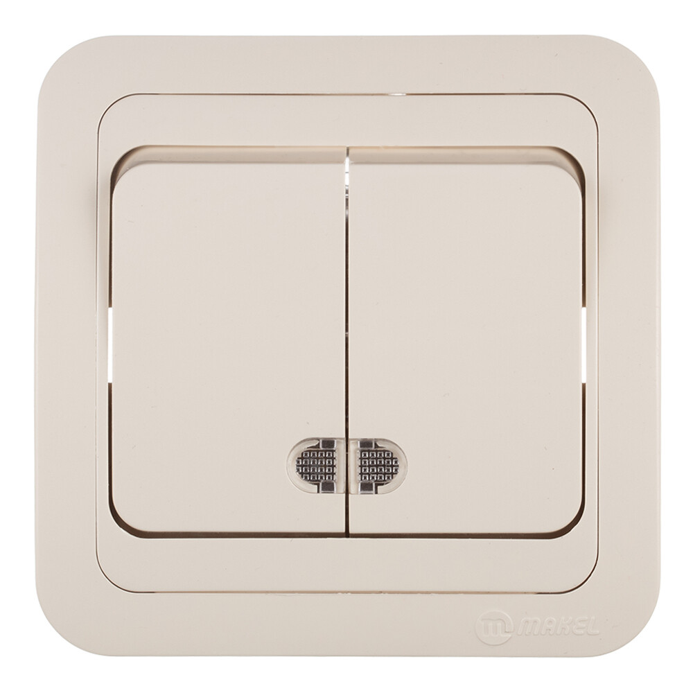 Выключатель Makel Mimoza двухклавишный встраиваемый бежевый с подсветкой (25023)