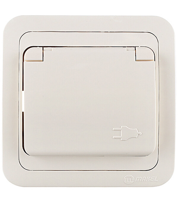 Розетка Makel Mimoza встраиваемая бежевая со шторками с крышкой (25009)