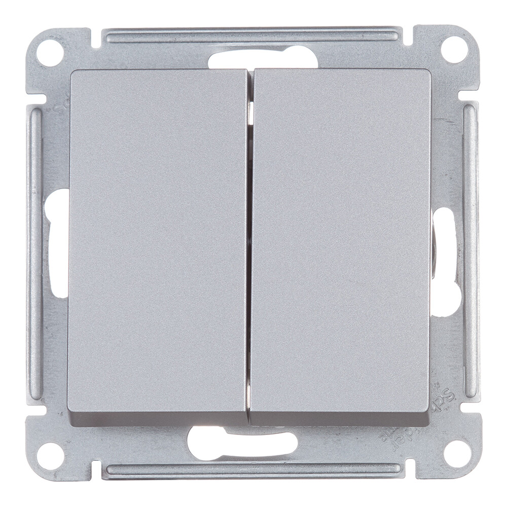 Переключатель Systeme Electric AtlasDesign двухклавишный встраиваемый алюминий (ATN000365)