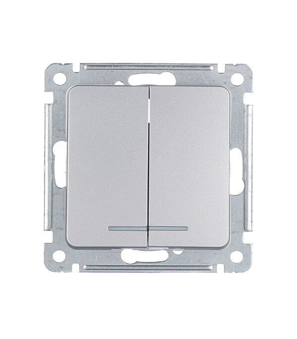 Выключатель Hegel Master двухклавишный встраиваемый серебро с подсветкой (ВС10-452-06)