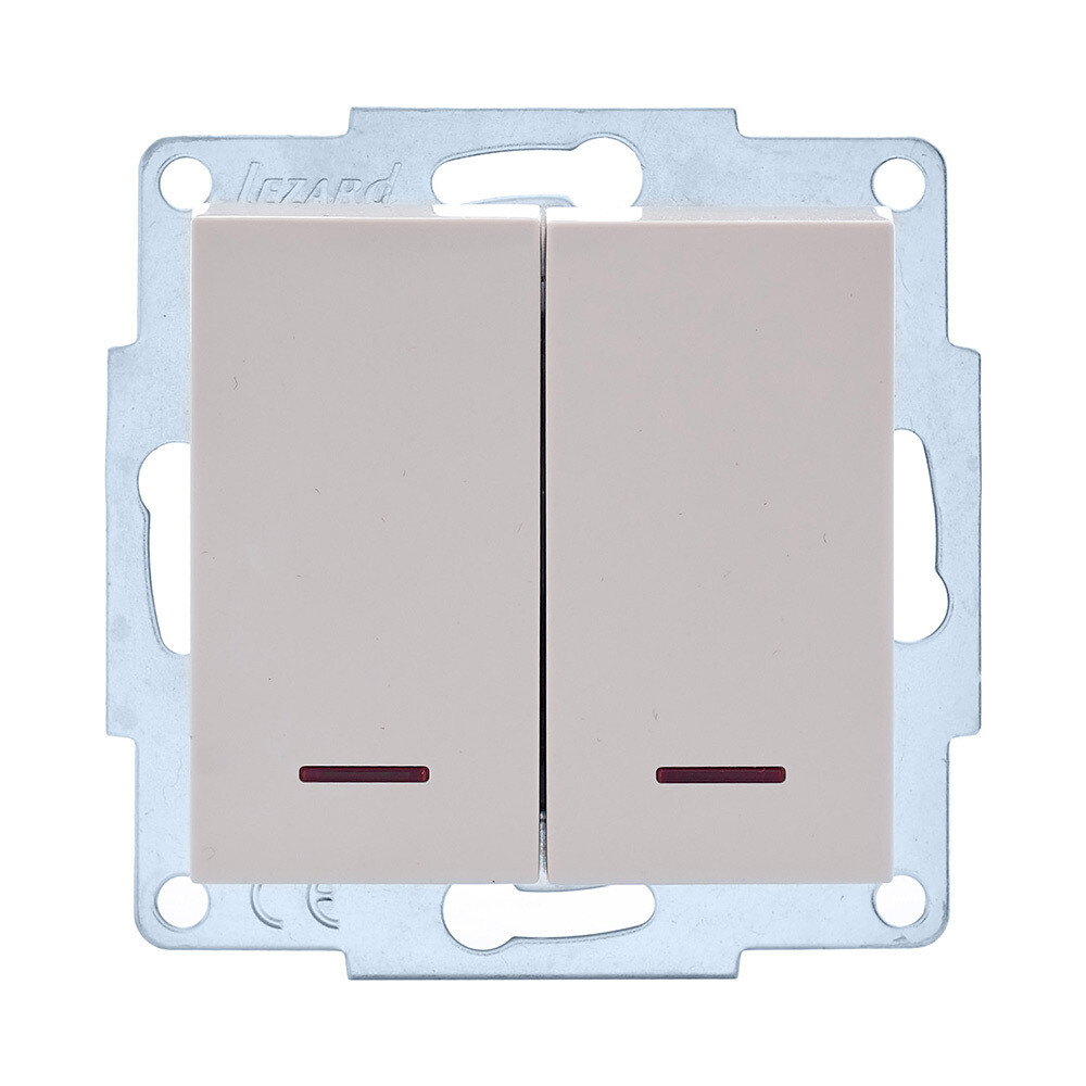 Выключатель Lezard Vesna двухклавишный встраиваемый крем с подсветкой (742-0388-112)