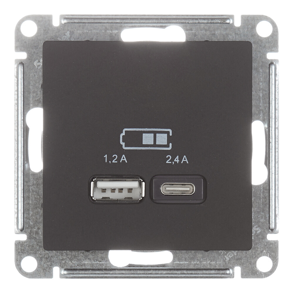 Розетка USB Systeme Electric AtlasDesign встраиваемая карбон USB-A/ Type-C (ATN001039)