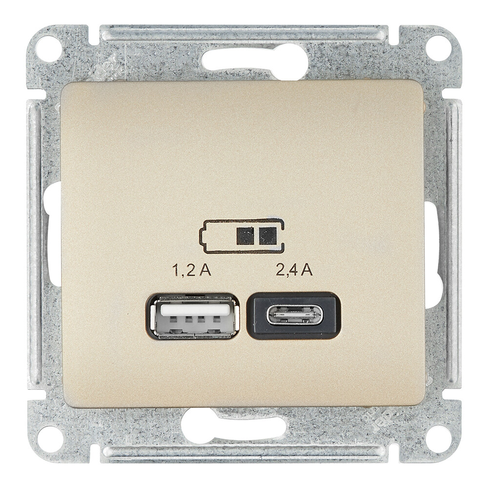 Розетка USB Systeme Electric Glossa встраиваемая титан USB-A/ Type-C (GSL000439)