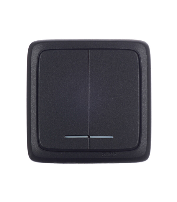 Выключатель Hegel Alfa двухклавишный накладной черный с подсветкой (ВА10-154-08)