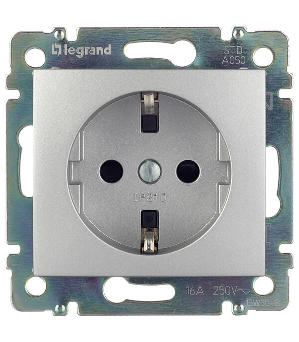 Розетка Legrand Valena встраиваемая алюминий со шторками (694343)