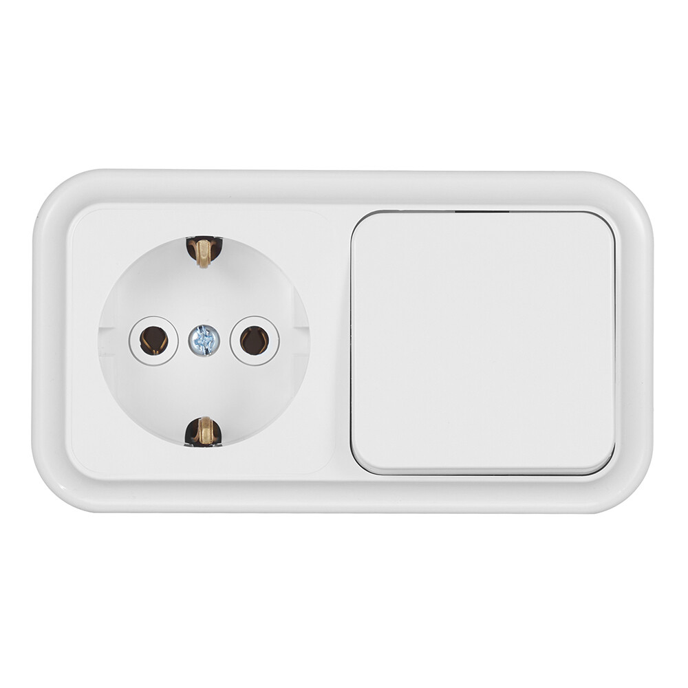 Блок выключатель и розетка Svet одноклавишный накладной белый (EV0362-5120/5736)