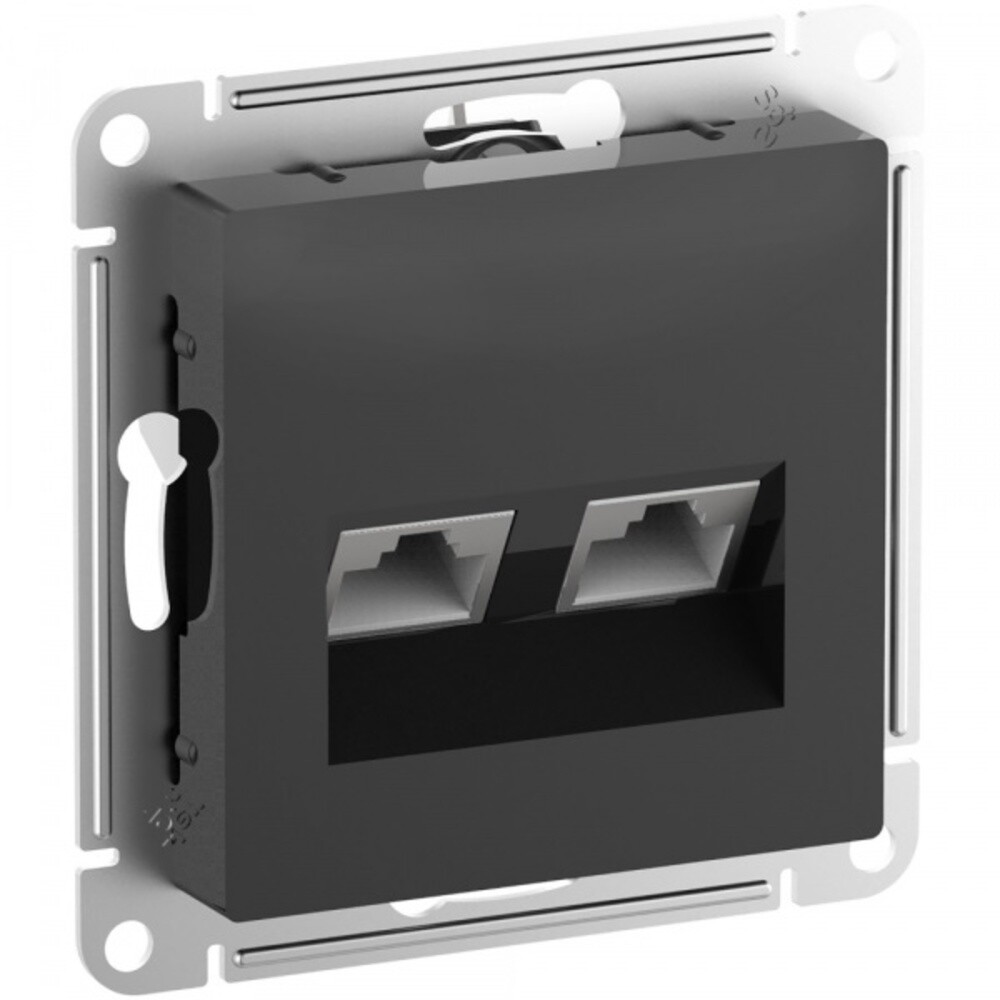 Розетка компьютерная Systeme Electric AtlasDesign встраиваемая карбон 2хRJ45 (ATN001088)