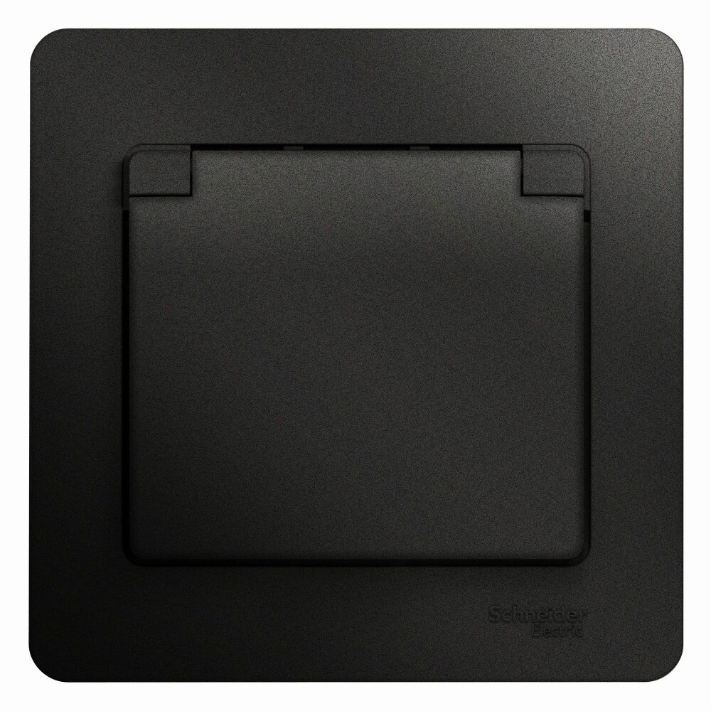 Розетка Systeme Electric Glossa встраиваемая антрацит со шторками с крышкой (GSL000746)