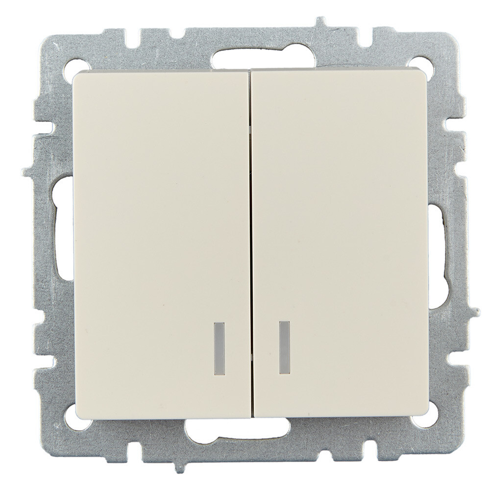Выключатель IEK Brite ВС10-2-1-БрКр двухклавишный встраиваемый бежевый с подсветкой (BR-V20-1-10-K10)