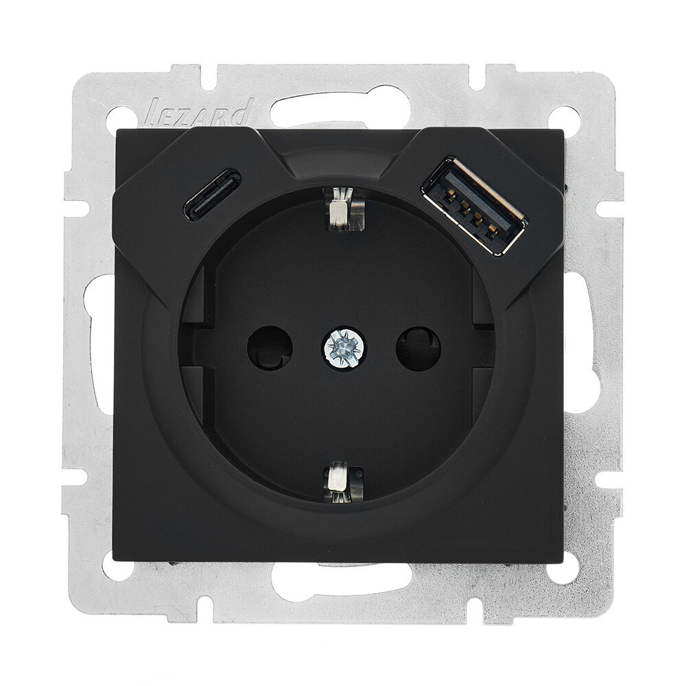 Розетка Lezard Vesna встраиваемая черный бархат с USB-A/ Type-C (742-4288-181TC)