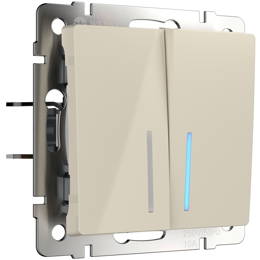 Выключатель Werkel двухклавишный встраиваемый слоновая кость проходной с подсветкой (a051477)